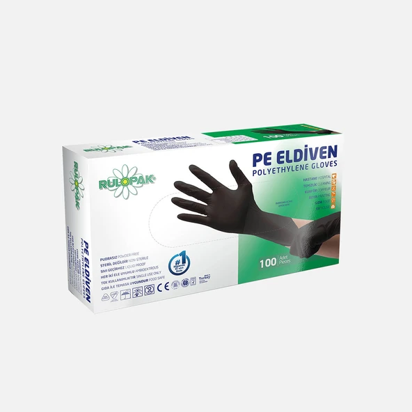 Rulopak PE 100'lü Medium Temizlik Eldiveni Siyah (7'li Paket) ürün görseli 1