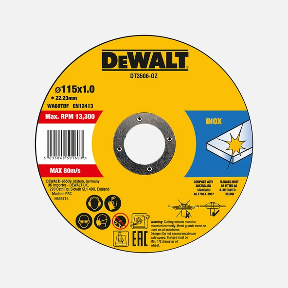 Dewalt Dt3506-Qz 115Mm X 1Mm Paslanmaz Çelik Kesme Diski (10’Lu Set) (2'li Paket) ürün görseli 1