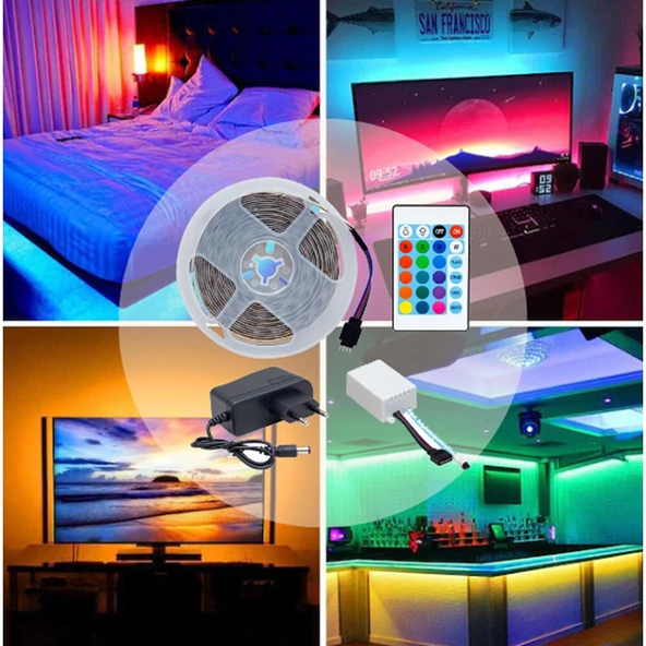Rgb 4.5 Metre Renkli Uzaktan Kumandalı Şerit Led (2'li Paket) ürün görseli 1