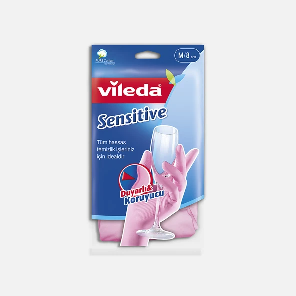 Vileda Candy Pink Sensitive Pamuklu Tek Medium Temizlik Eldiveni Pembe (6'li Paket) ürün görseli 1