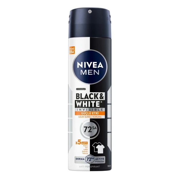 NIVEA MEN Erkek Sprey Deodorant Black&White Invisible Güçlü Etki 150 Ml (5'li Paket) ürün görseli 1