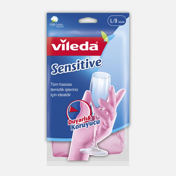Vileda Candy Pink Sensitive Pamuklu Tek Large Temizlik Eldiveni Pembe (6'li Paket) ürün görseli 1