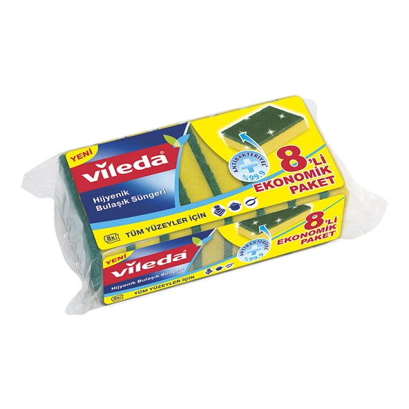 Vileda Yeşil Düz 8'li Dikdörtgen Bulaşık Süngeri (5'li Paket) ürün görseli 1