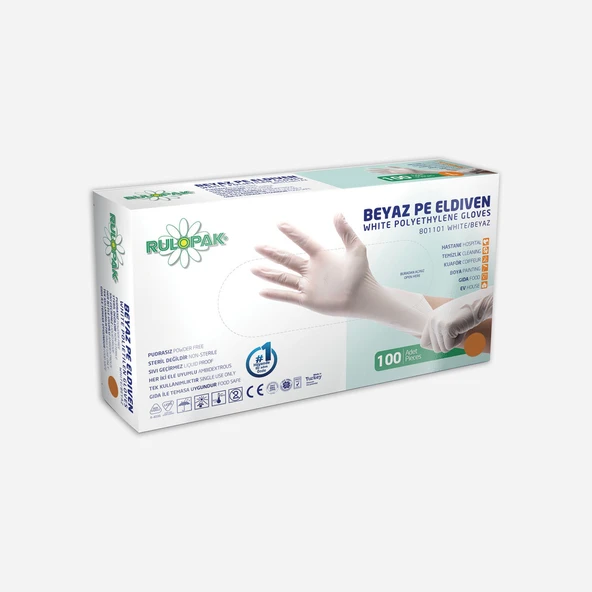 Rulopak PE 100'lü Medium Temizlik Eldiveni Beyaz (6'li Paket) ürün görseli 1