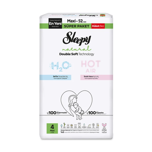 Sleepy Natural Double Soft Süper Külot Bez 4 No 4-14 Kg 52'li (3'li Paket) ürün görseli 1