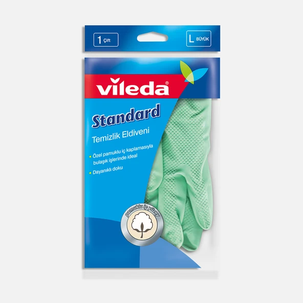 Vileda Pamuklu Tek Large Temizlik Eldiveni Yeşil (6'li Paket) ürün görseli 1