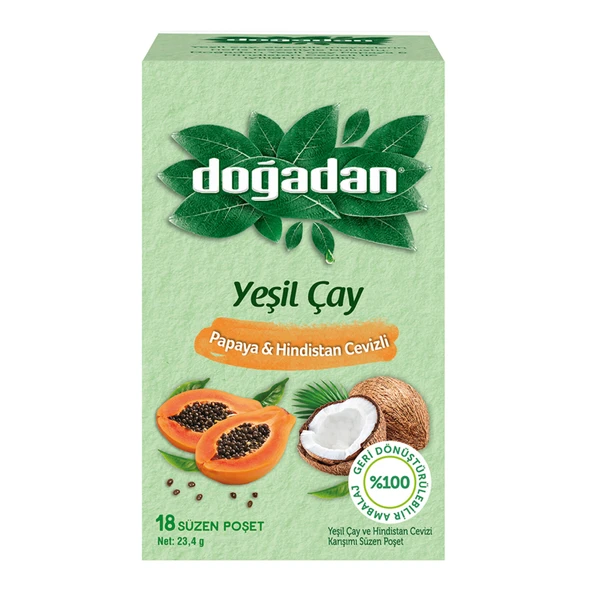 Doğadan Yeşil Çay Papaya & Hindistan Cevizli 18'li 23,4 G (8'li Paket) ürün görseli 1