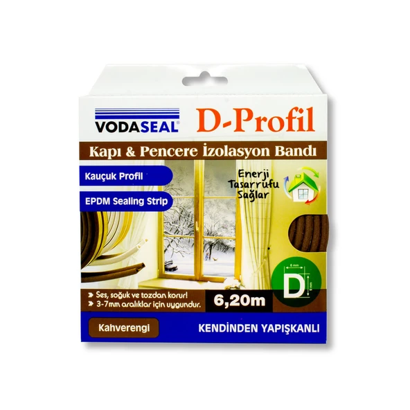Vodaseal Kapı Pencere Bandı D Profil 6,25 mt Kahverengi (7'li Paket) ürün görseli 1