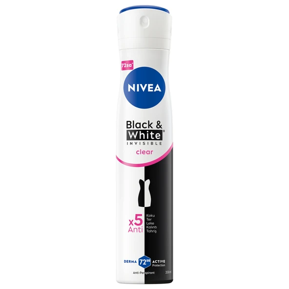NIVEA Kadın Sprey Deodorant Black&White Invisible Clear 200ml (3'li Paket) ürün görseli 1