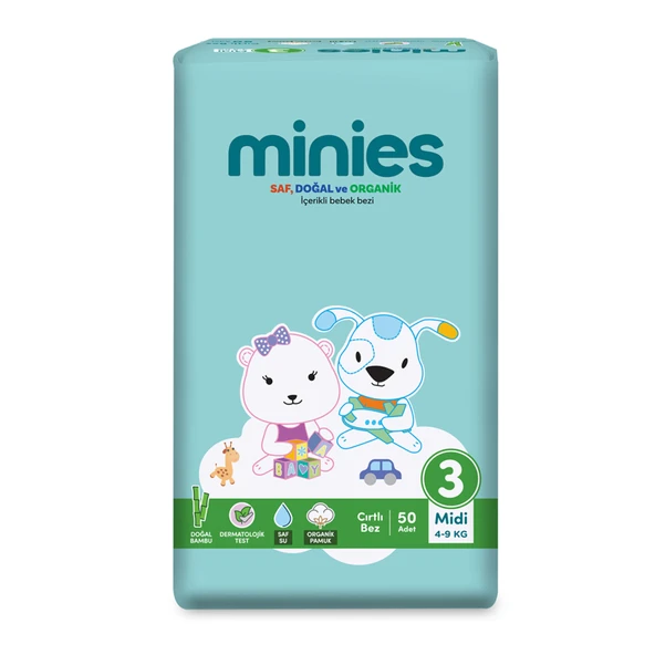 Minies Bebek Bezi Midi 3 Beden 4-9 Kg 50 Adet (8'li Paket) ürün görseli 1