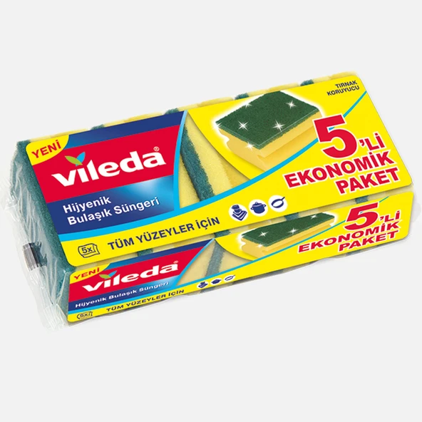 Vileda Yeşil Oluklu 5li Dikdörtgen Bulaşık Süngeri (7'li Paket) ürün görseli 1