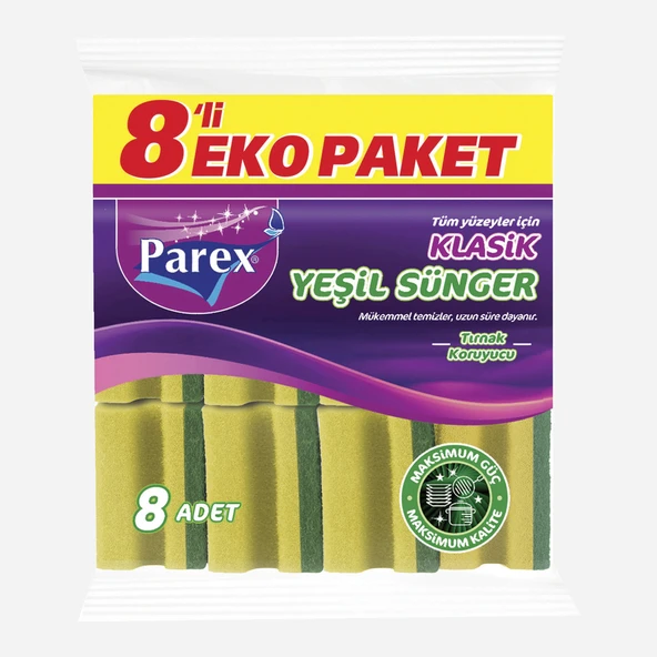 Parex Klasik Yeşil Oluklu 8'li Dikdörtgen Sünger (6'li Paket) ürün görseli 1