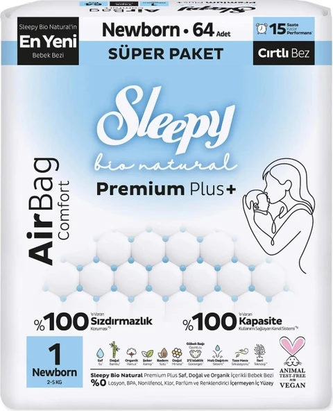 Sleepy Bio Natural Premium Plus Airbag Comfort Bebek Bezi 1 Beden 64 Adet ürün görseli 1