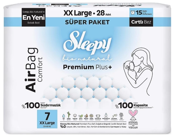 Sleepy Bio Natural Premium Plus Airbag Comfort Bebek Bezi 7 Beden 28 Adet ürün görseli 1