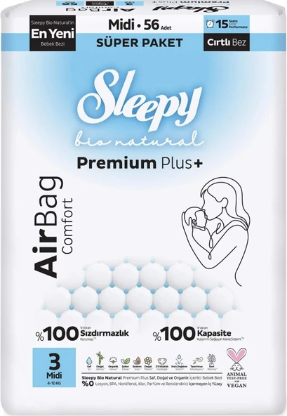 Sleepy Bio Natural Premium Plus Airbag Comfort Bebek Bezi 3 Beden 56 Adet ürün görseli 1