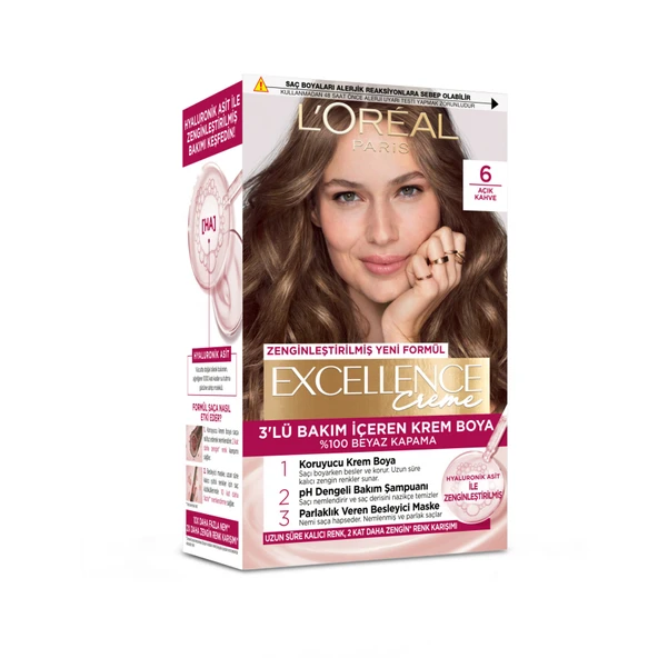 Excellence Creme Saç Boyası - 6 Açık Kahve 192 Ml (2'li Paket) ürün görseli 1