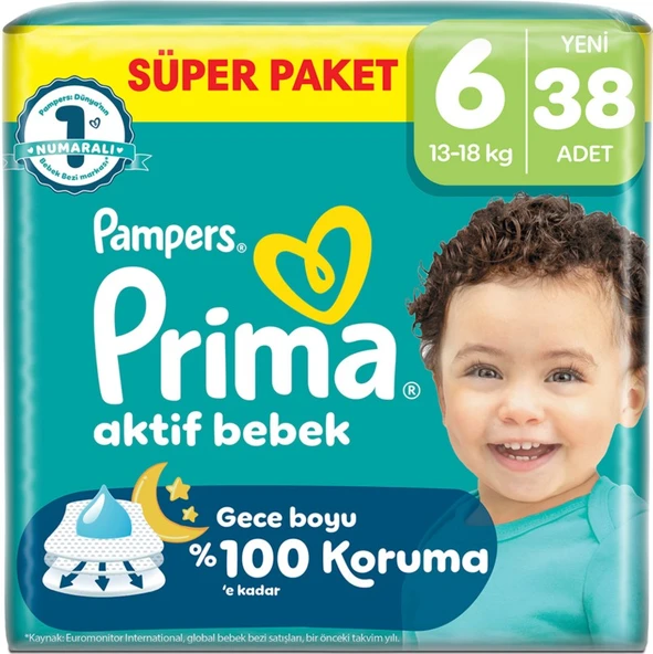 Prima Aktif Bebek Süper Paket Bebek Bezi 6 Beden 38 Adet ürün görseli 1