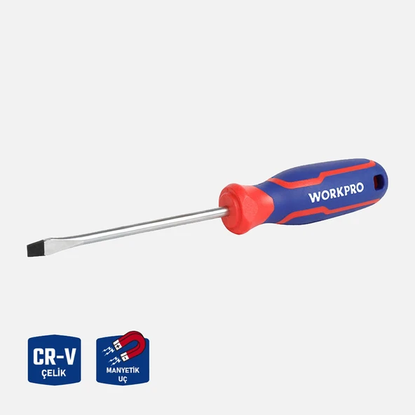 WORKPRO WP221013 3x75mm CR-V Profesyonel Düz Tornavida (8'li Paket) ürün görseli 1