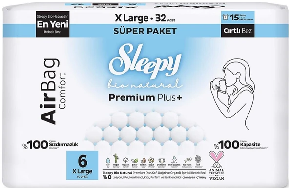 Sleepy Bio Natural Premium Plus Airbag Comfort Bebek Bezi 6 Beden 32 Adet ürün görseli 1
