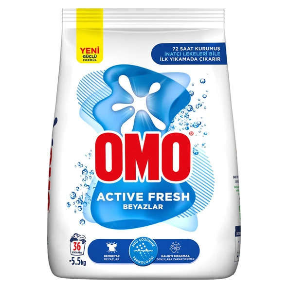 Omo Active Fresh Beyazlar Toz Deterjan 36 Yıkama 5.5 Kg (2'li Paket) ürün görseli 1