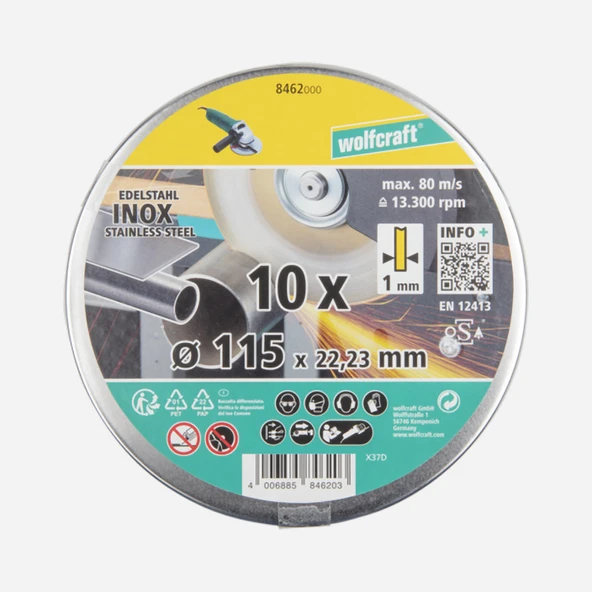 Wolfcraft Paslanmaz Çelik Inox Disk Ø115x1x22,2 mm (7'li Paket) ürün görseli 1