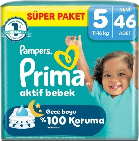 Prima Aktif Bebek Süper Paket Bebek Bezi 5 Beden 46 Adet ürün görseli 1