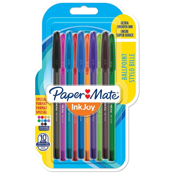 Papermate Inkjoy 100 Tükenmez Kalem, Kapaklı, 1.0 uç, Karışık Renkli 10'lu Kalem Seti (6'li Paket) ürün görseli 1