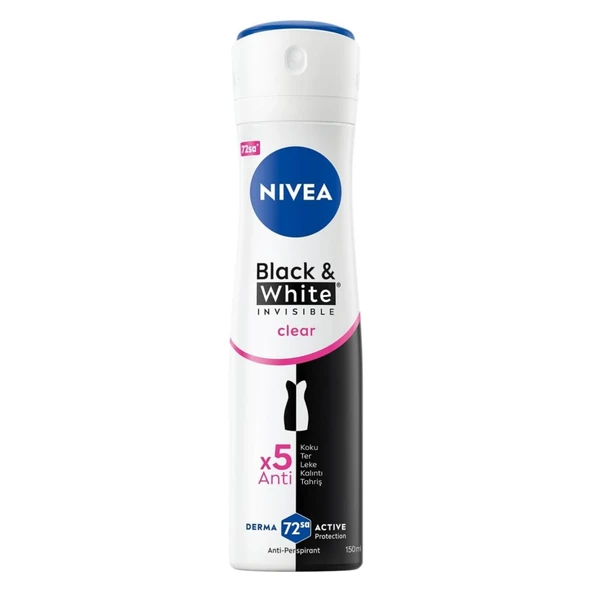NIVEA Kadın Sprey Deodorant Black&White Clear 72 Saat Anti-perspirant 150ml (4'li Paket) ürün görseli 1