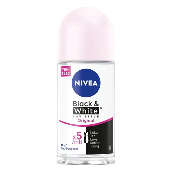 NIVEA Kadın Roll-on Deodorant Black&White Clear 72 Saat Anti-perspirant Koruma 50ml (4'li Paket) ürün görseli 1