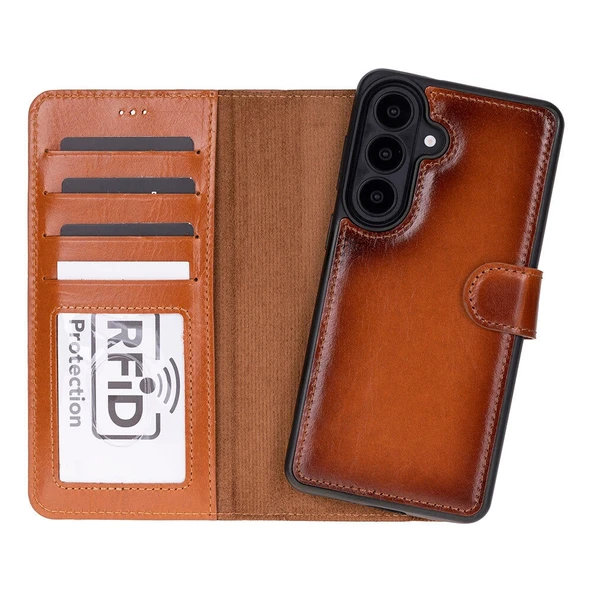 Samsung Galaxy S26 Uyumlu Manyetik Hakiki Deri Cüzdan Kılıf ,Cüzdan Taşımaya Son, Kredi Kart Yuvalı, RFID Güvenlik ürün görseli 1