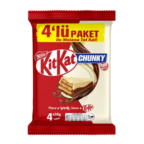 Nestle Kitkat Chunky Sütlü & Beyaz Çikolata Kaplı Gofret 4 x 38 G (7'li Paket) ürün görseli 1