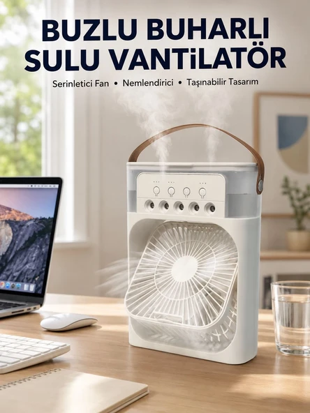 Spreyli Mini Masaüstü Fan | 500ml Su Hazneli, 3 Kademeli Soğutucu Yeni Nesil ürün görseli 1