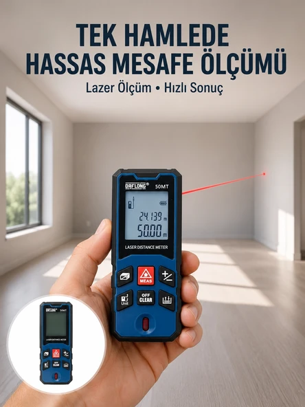 Lazer Metre 50 Mt Hassas Ve Hızlı Ölçüm Özellikli Yeni Nesil ürün görseli 1