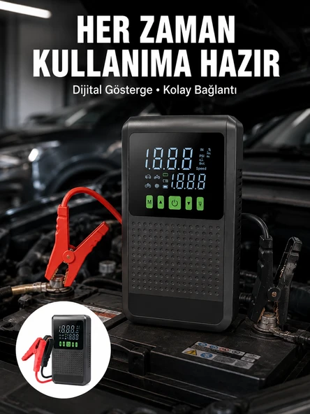 Taşınabilir Araç Akü Şarj Takviye Cihazı 150 Psı Dijital Kompresör Yeni Nesil ürün görseli 1