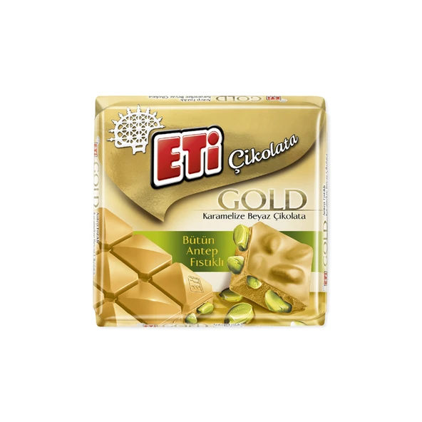 Eti Gold Antep Fıstıklı Karamelize Kare Çikolata 60 g (8'li Paket) ürün görseli 1