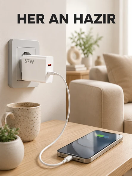 67 Watt Type C Şarj Adaptörü Asus Zenfone 7 8 9 Uyumlu Yeni Nesil ürün görseli 1