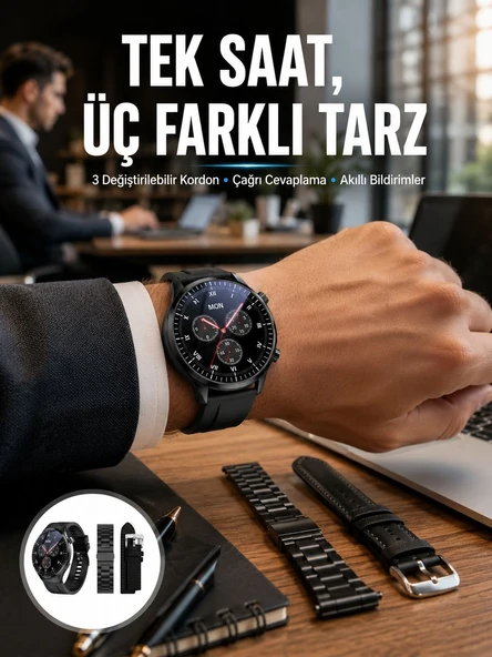 Akıllı Saat Yeni Nesil Üç Kordonlu Nabız Ölçer Çağrı Cevaplama Yeni Nesil ürün görseli 1