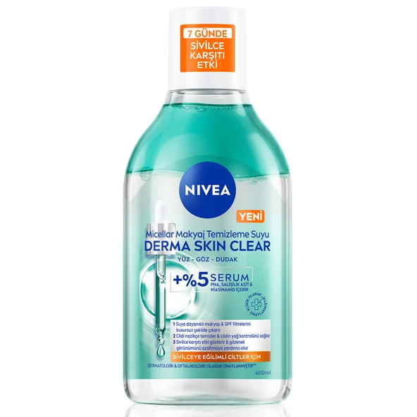 NIVEA Derma Skin Clear Serum Etkili Çift Fazlı Micellar Makyaj Temizleme Suyu 400 Ml (3'li Paket) ürün görseli 1