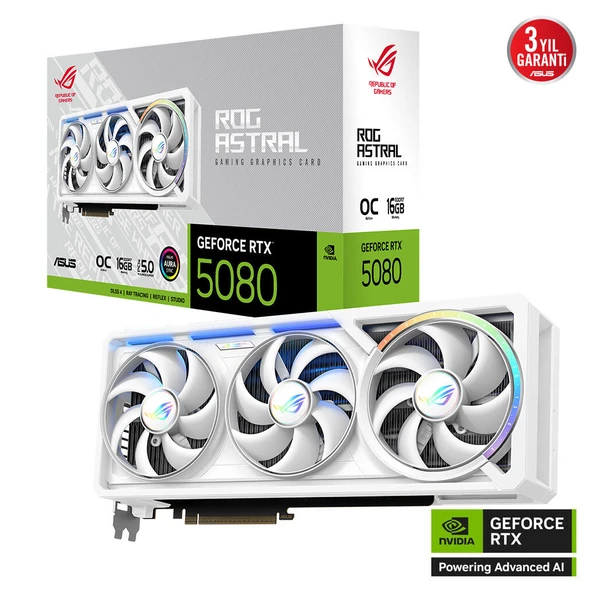 ASUS ROG-ASTRAL-RTX5080-O16G-WHITE, 16Gb, 256Bit, GDDR7, 2xHDMI, 3xDP GAMING Ekran Kartı ürün görseli 1