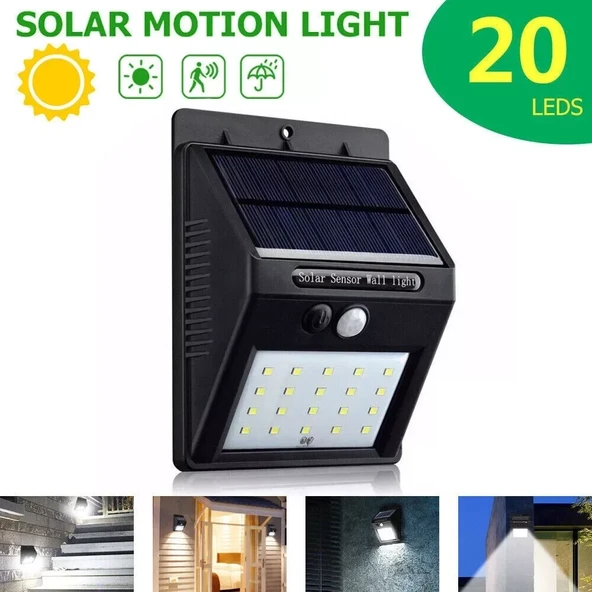 20 Ledli Hareket Sensörlü Dış Mekan Solar Lamba - Resim 3