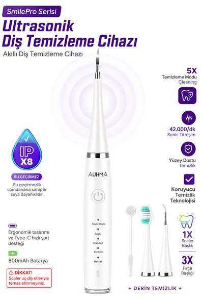 Diş Taşı Temizleme Cihazı Şarjlı Diş Fırçası Sonik Ultrasonik Akıllı Diş Taşı Temizleyici 5 Mod IPX8 ürün görseli 1