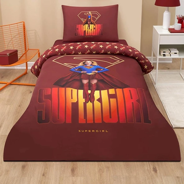 Özdilek Tek Kişilik Ranforce Nevresim Takımı Supergirl Bordo ürün görseli 1