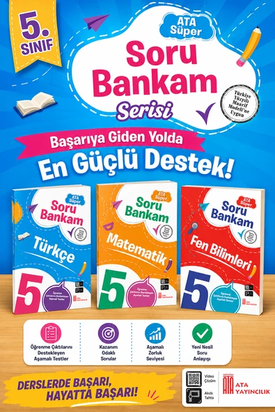 5. Sınıf Ata Süper Türkçe -  Matematik- Fen Bilimleri Soru Bankam Seti ürün görseli 1