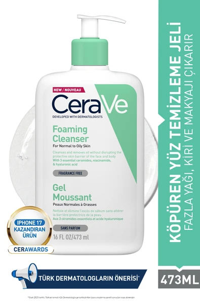 Cerave Foaming Cleanser Normal & Yağlıya Dönük Ciltler İçin 473 ml ürün görseli 1