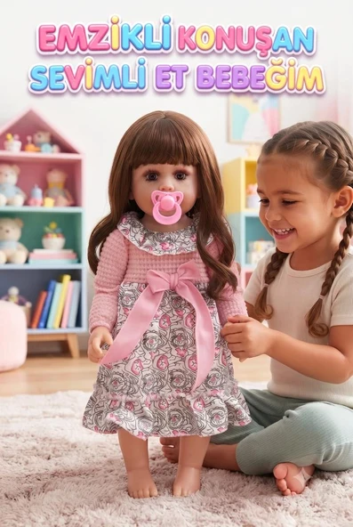 Emzikli Sevimli %100 Et Bebek - 50 cm Konuşan Gerçekçi Oyun Arkadaşı İnteraktif Eğitici Oyuncak ürün görseli 1