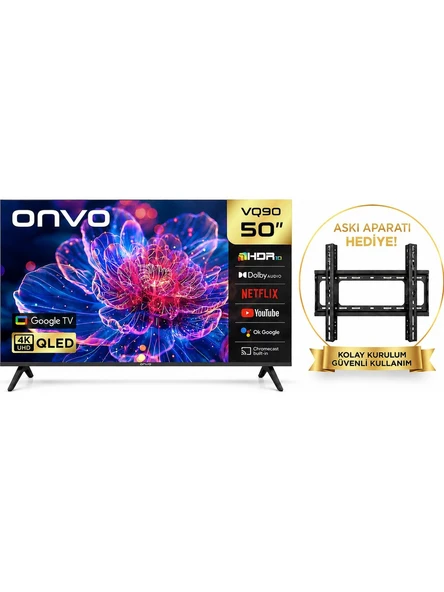 Onvo 50VQ90F3UA 4K Ultra Hd 50" 127 Ekran Uydu Alıcılı Google Smart QLED Tv Askı Aparatı Hediye ürün görseli 1