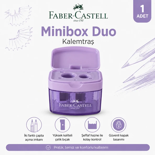 Faber-Castell Minibox Duo Çift Hazneli Kalemtıraş Pastel Renkler 1 Adet ürün görseli 1