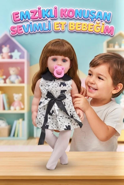 Emzikli Sevimli %100 Et Bebek - 50 cm Konuşan Gerçekçi Oyun Arkadaşı İnteraktif Eğitici Oyuncak ürün görseli 1