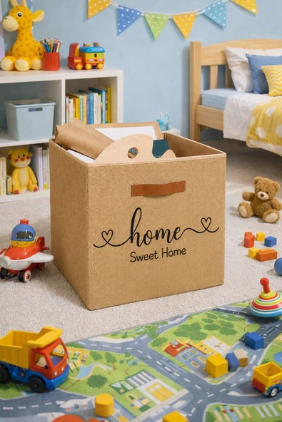 Jasper Jüt Home Sweet Home Baskılı Yazılı Dolap İçi Çamaşır Oyuncak Düzenleyici Baskılı Yazılı Katlanır Saklama Kutusu Organizer 30 ürün görseli 1