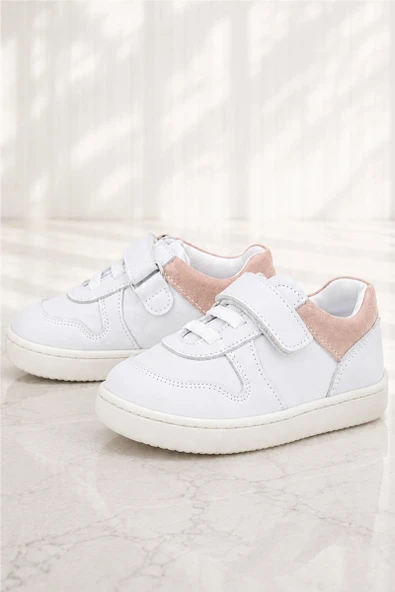 Rakerplus Bob Beyaz Nubuk Pudra Hakiki Deri Bebek Sneaker Ayakkabı ürün görseli 1